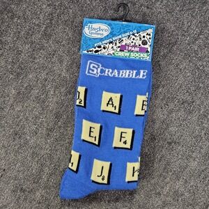 Hasbro‎ Gaming Scrabble Blue Crew Socks Fits Mens Shoe Size 6-12